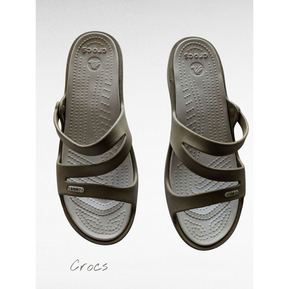 Crocs Patricia Tan Slide Comfort Z Shape Strap Sandals  Sz 9